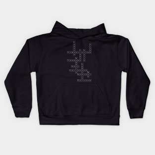 (1975TFW-D) Crossword pattern with words from a famous 1975 science fiction book. [Dark Background] Kids Hoodie